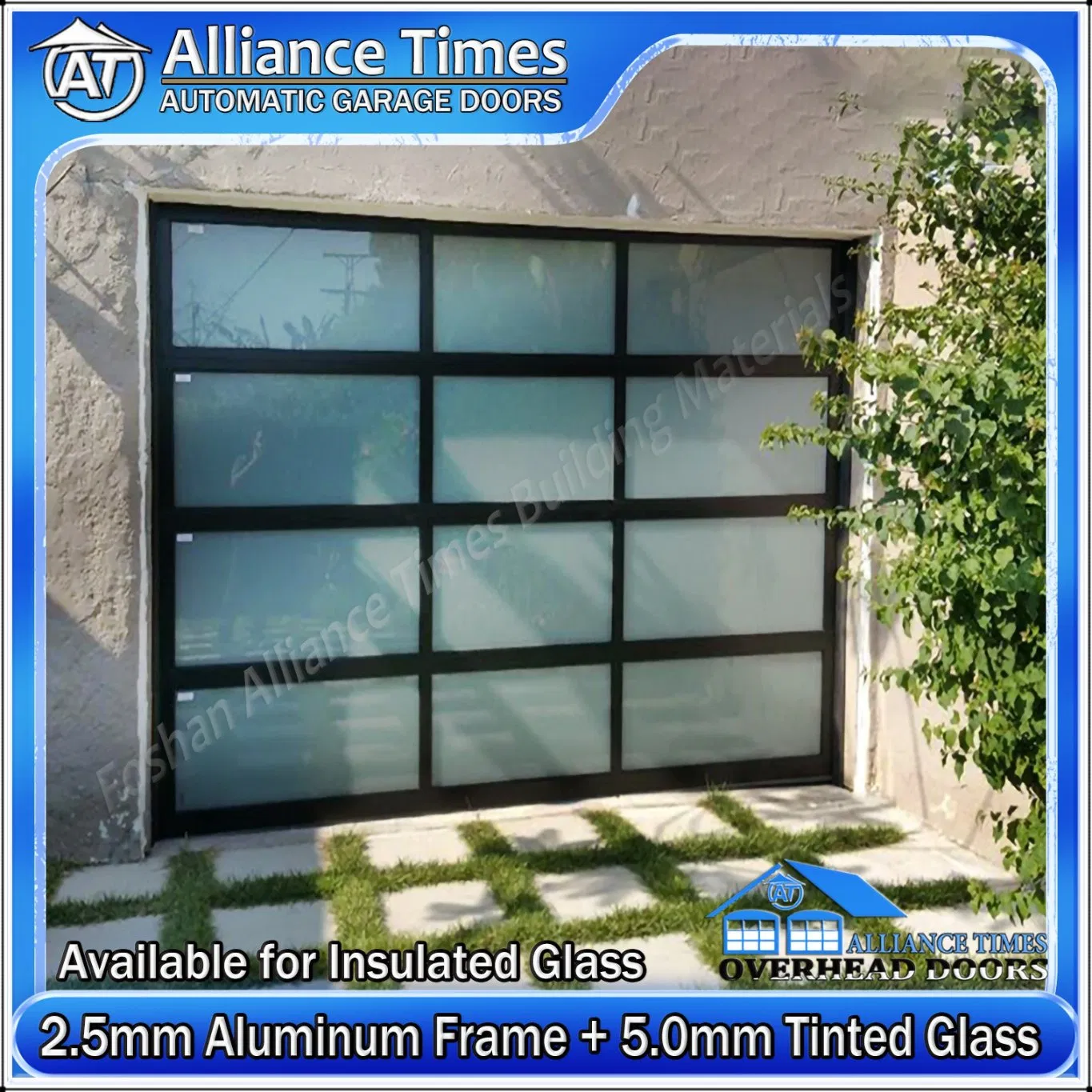 Stylish Aluminum Framed Glass Garage Doors with Manual Emergency Release