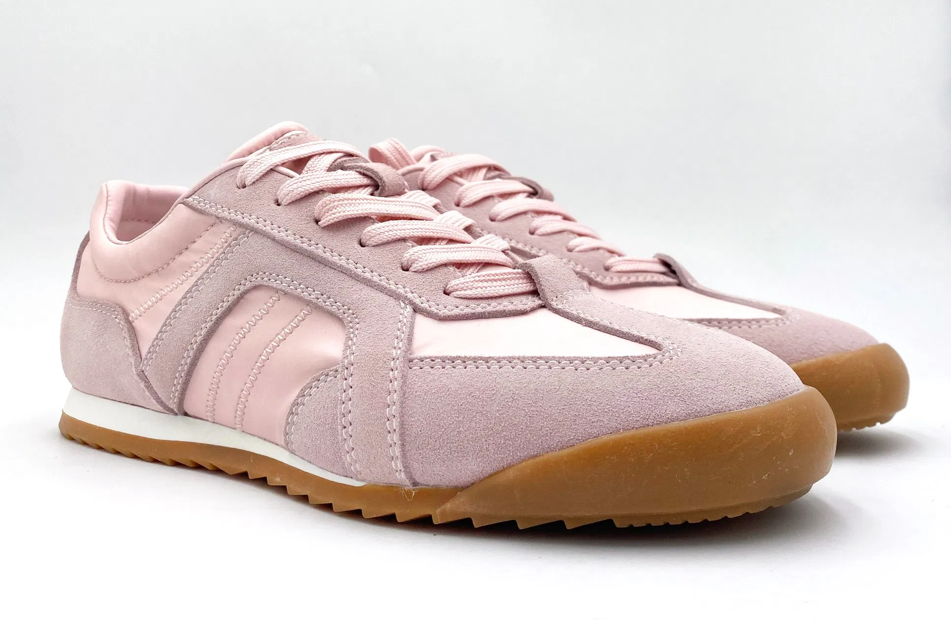 Light Pink Suede Leather Patchwork Retro German Training Shoes