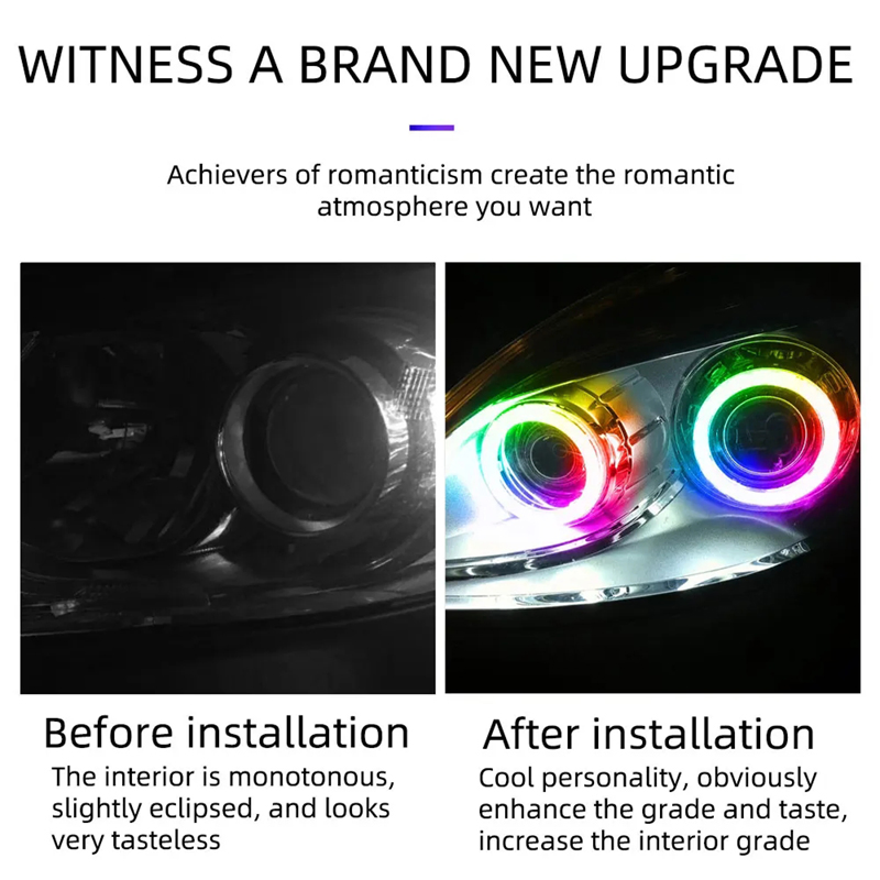 APP Control Symphony Ambient RGB Color LED Angel Eyes Circle 60mm 80mm 100mm 2 in 1 for Car Dynamic LED Headlights Fog Lights