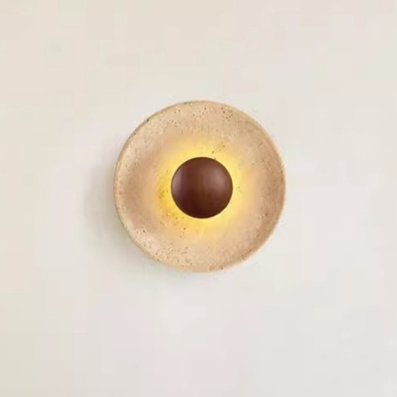 Modern Nordic Natural Stone Japanese Wabi-Sabi Style Wood Wall Light Indoor Use Retro Background Spotlight Yellow Travertine Hotel Bedside Wall Lamp (ZY-BD002)