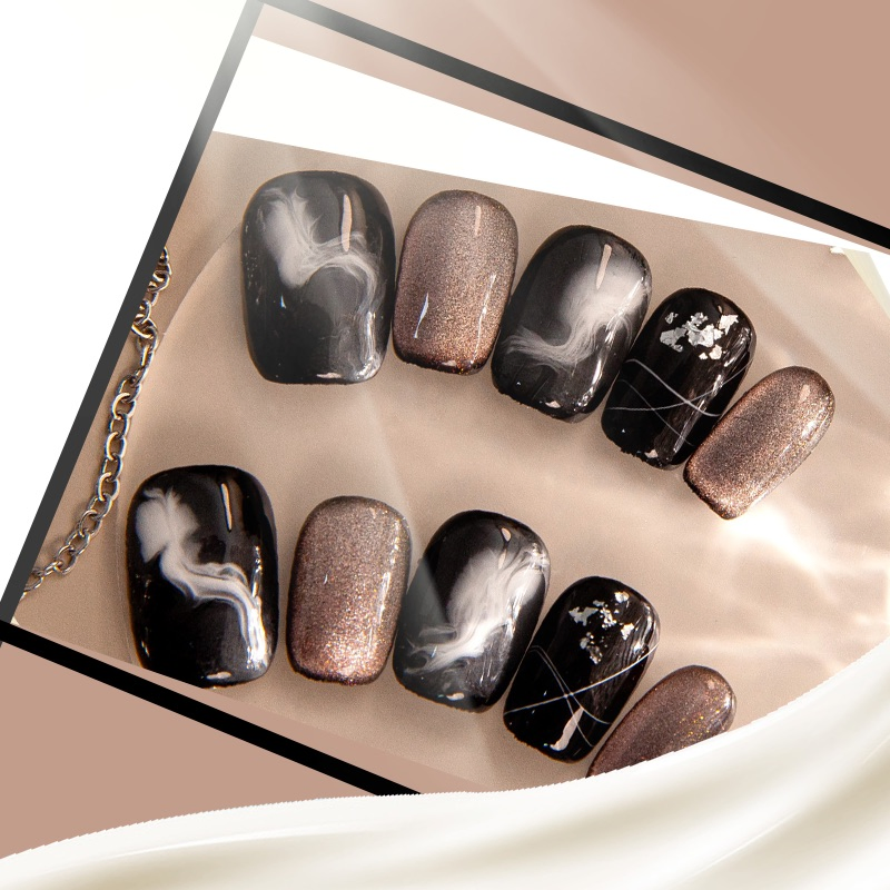 Premium Marble &amp; Glitter Press-on Nails with Geometric Accents