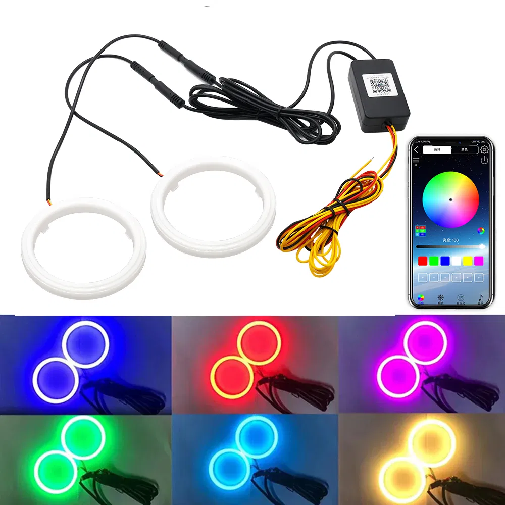 APP Control Symphony Ambient RGB Color LED Angel Eyes Circle 60mm 80mm 100mm 2 in 1 for Car Dynamic LED Headlights Fog Lights