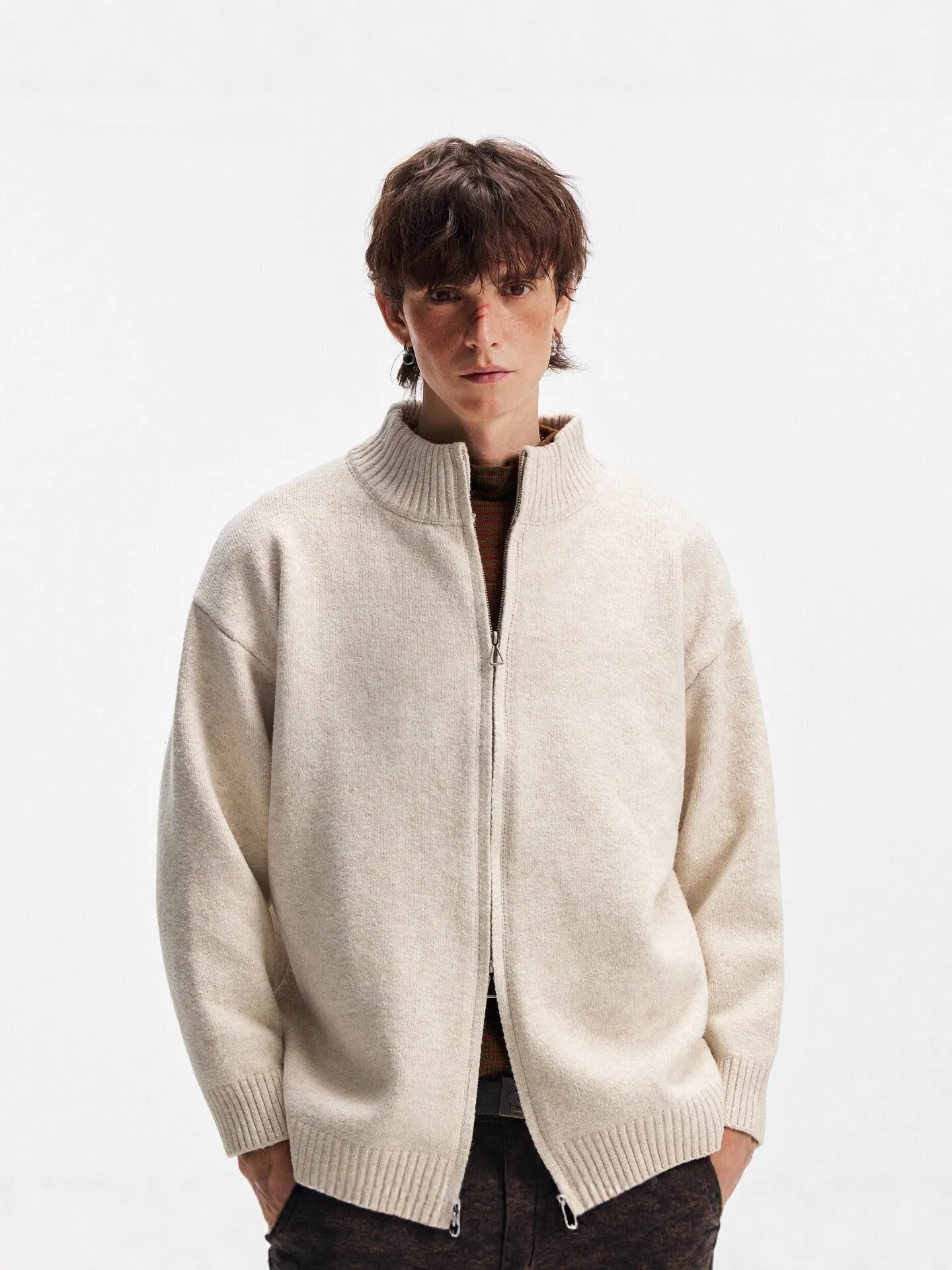 Unisex Spring Autumn Double Zip Knit Cardigan