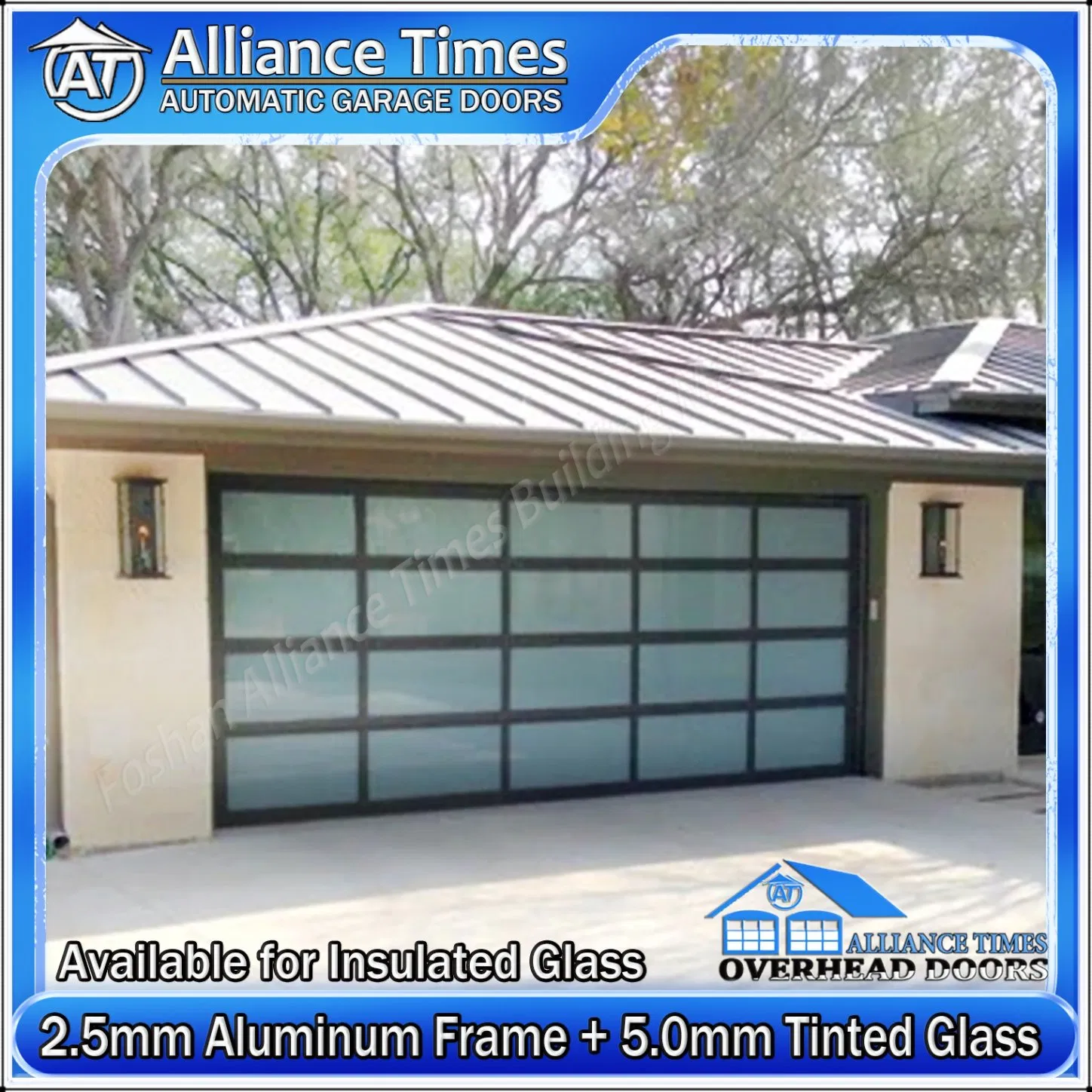 Stylish Aluminum Framed Glass Garage Doors with Manual Emergency Release