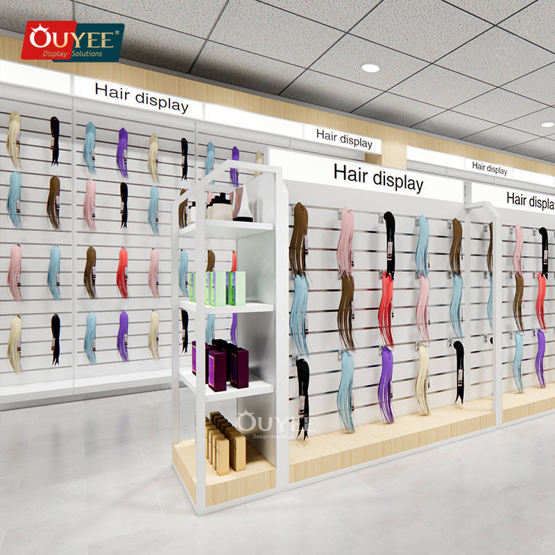 Hair Salon Interior Design Wooden Beauty Shelf Makeup Cabinet Showcase for Beauty