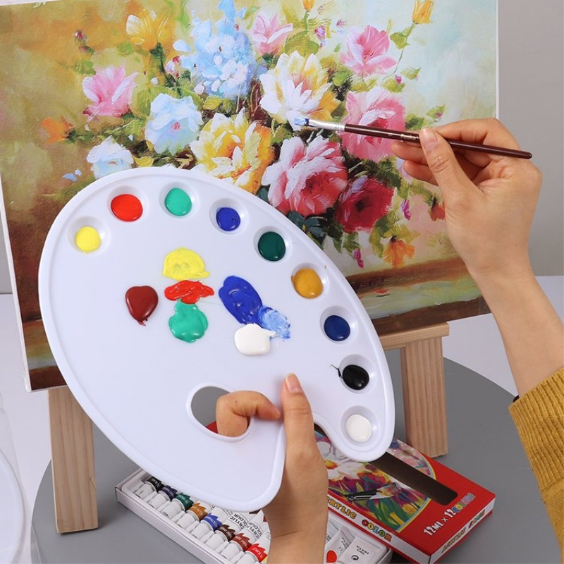 Foska Wholesale New Arrival High Quality 9wells Plastic Drawing Color Mixing Oval Artist Painting Palette