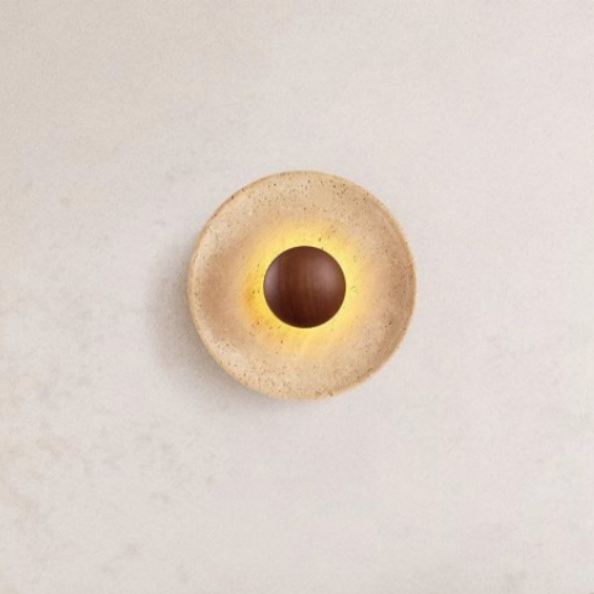 Modern Nordic Natural Stone Japanese Wabi-Sabi Style Wood Wall Light Indoor Use Retro Background Spotlight Yellow Travertine Hotel Bedside Wall Lamp (ZY-BD002)