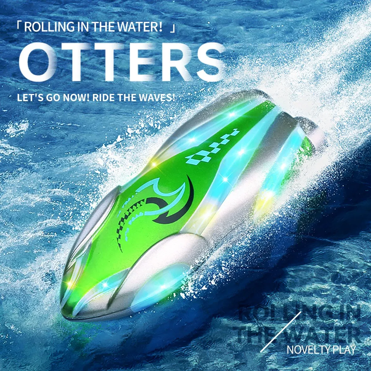 Aijh Mini Waterproof Remote Control Ship Speedboat with Colorful Lights Portable Mini Jet RC Boat Toys
