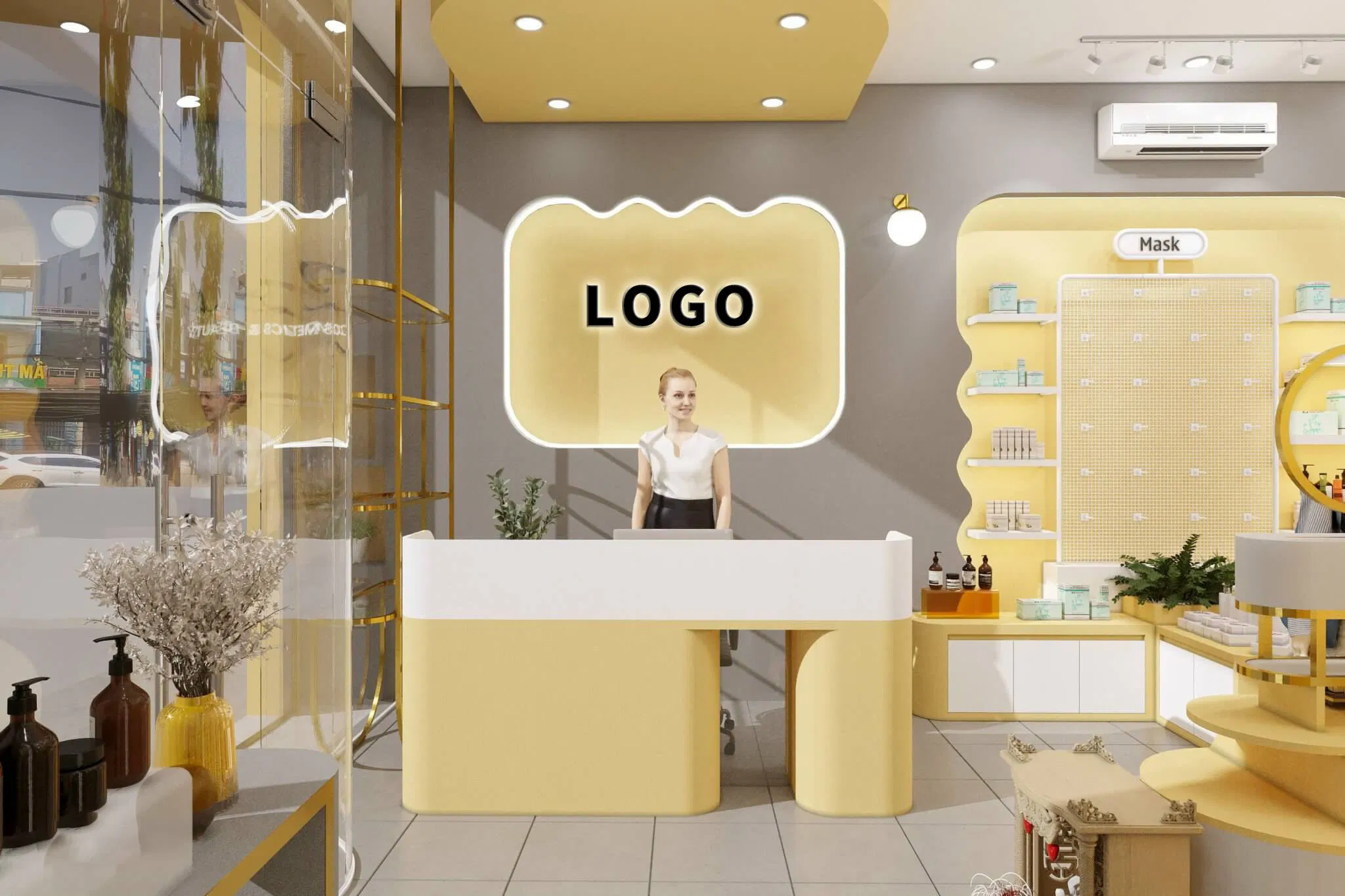 Custom Cosmetic Store Wall Display Stand Makeup Showcase Interior Design Ideas