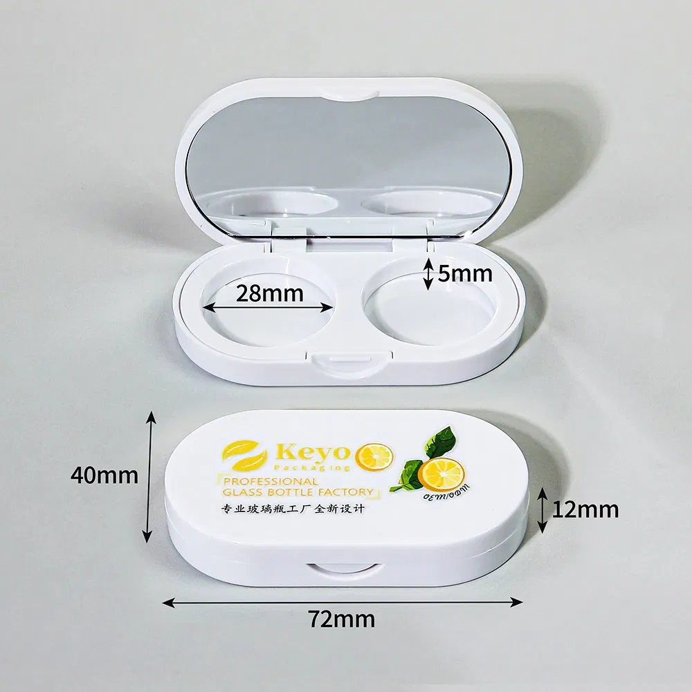 Wholesale Cute Oval White Two-Color Eyeshadow Palette Empty Blush Packaging with Mirror