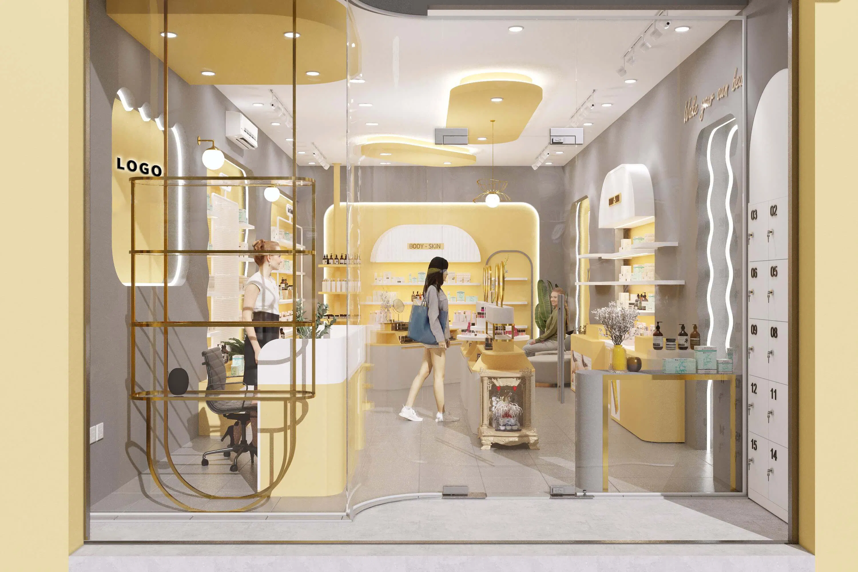 Custom Cosmetic Store Wall Display Stand Makeup Showcase Interior Design Ideas