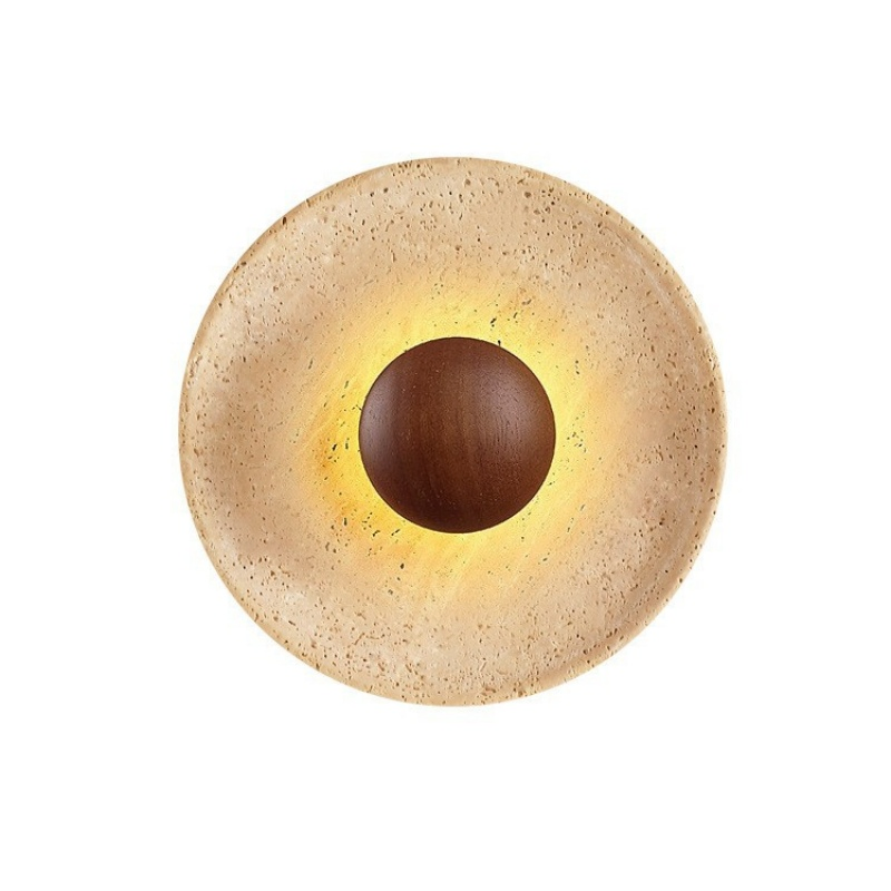 Modern Nordic Natural Stone Japanese Wabi-Sabi Style Wood Wall Light Indoor Use Retro Background Spotlight Yellow Travertine Hotel Bedside Wall Lamp (ZY-BD002)