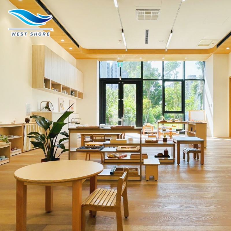 Natural Wood Montessori Environment Layout for Preschool Education Centers