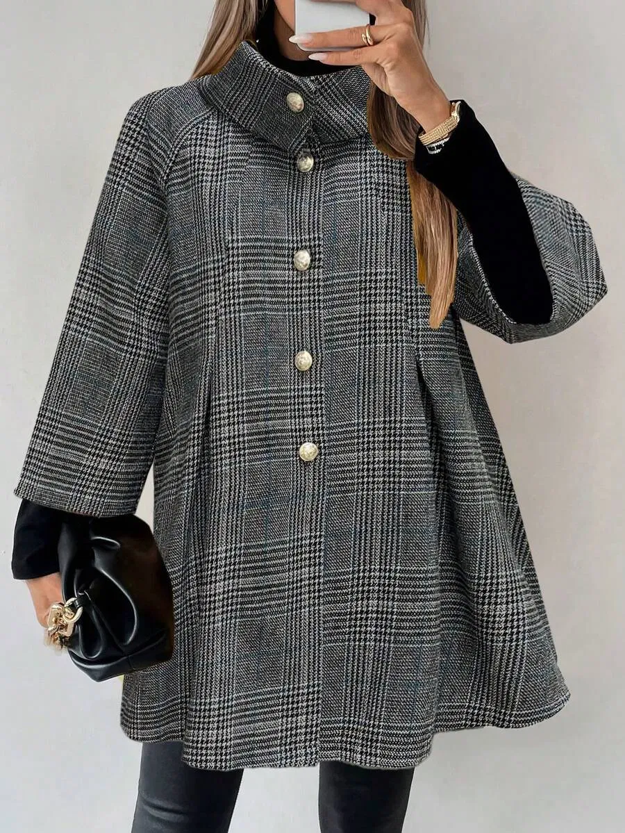 Grey Plaid Wool Coat