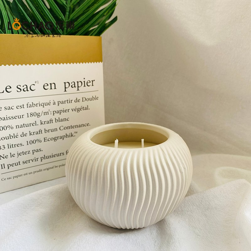 Minimalist Textured Ceramic Jar Large Mouthed Cup Scented Candle for Home Ambience