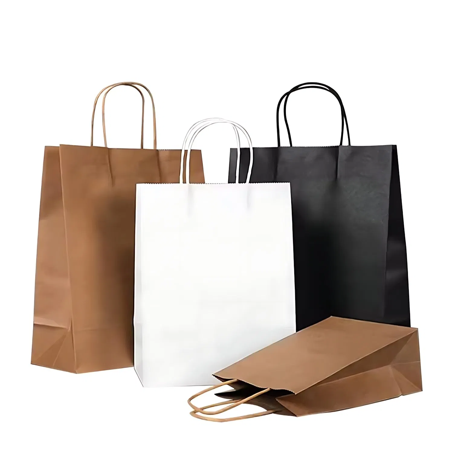 Retro Vintage Style Custom Logo Kraft Paper Shopping Bags Bulk with Classic Printed Handles for Food Packaging Promotion