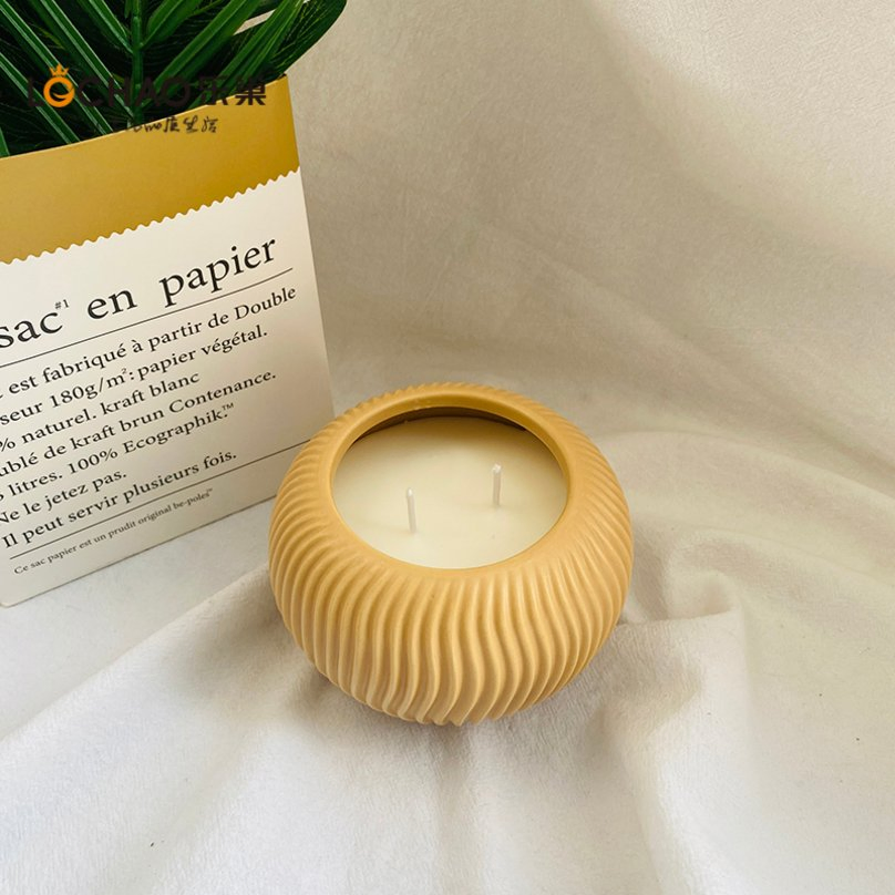 Minimalist Textured Ceramic Jar Large Mouthed Cup Scented Candle for Home Ambience