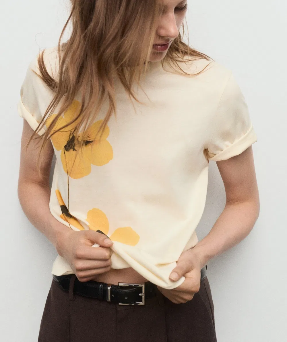 Stylish Cotton Flower Printing Design Crew Neck Summer Women's T-Shirt