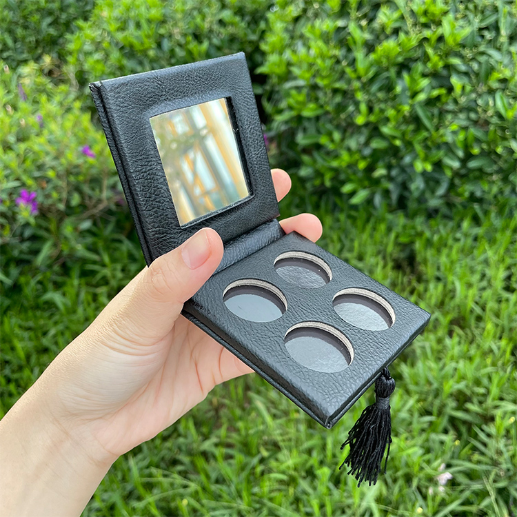 Firstsail Low MOQ Custom Luxury PU Leather Makeup Eyeshadow Palette 4 Color Magnetic Pan Cosmetic Eye Shadow Pallet with Mirror