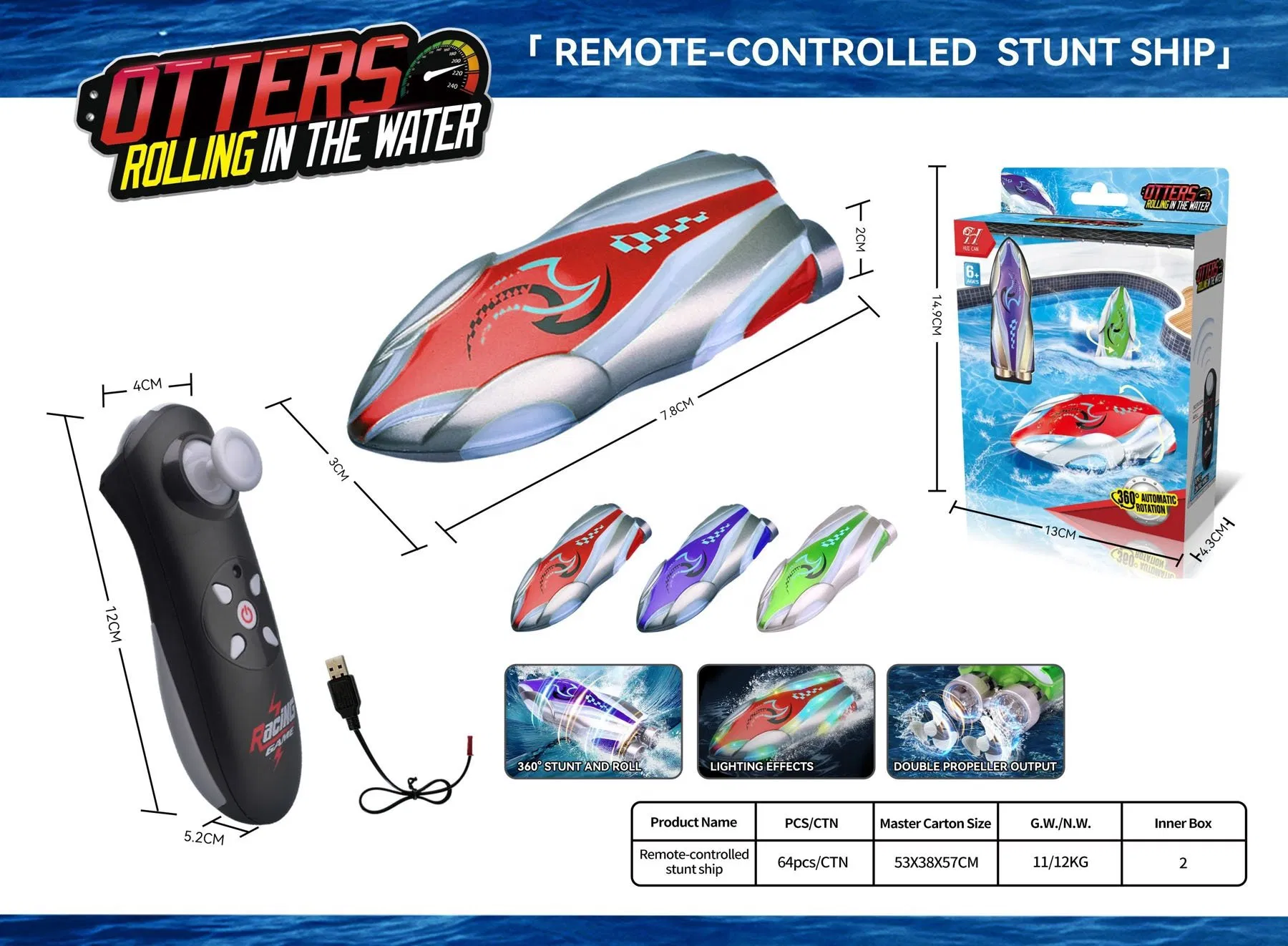 Aijh Mini Waterproof Remote Control Ship Speedboat with Colorful Lights Portable Mini Jet RC Boat Toys