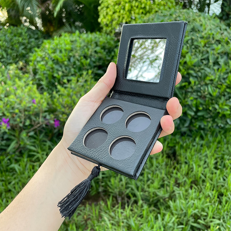 Firstsail Low MOQ Custom Luxury PU Leather Makeup Eyeshadow Palette 4 Color Magnetic Pan Cosmetic Eye Shadow Pallet with Mirror