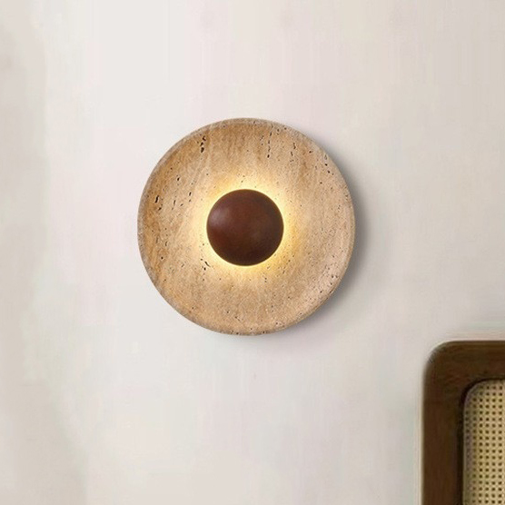Modern Nordic Natural Stone Japanese Wabi-Sabi Style Wood Wall Light Indoor Use Retro Background Spotlight Yellow Travertine Hotel Bedside Wall Lamp (ZY-BD002)