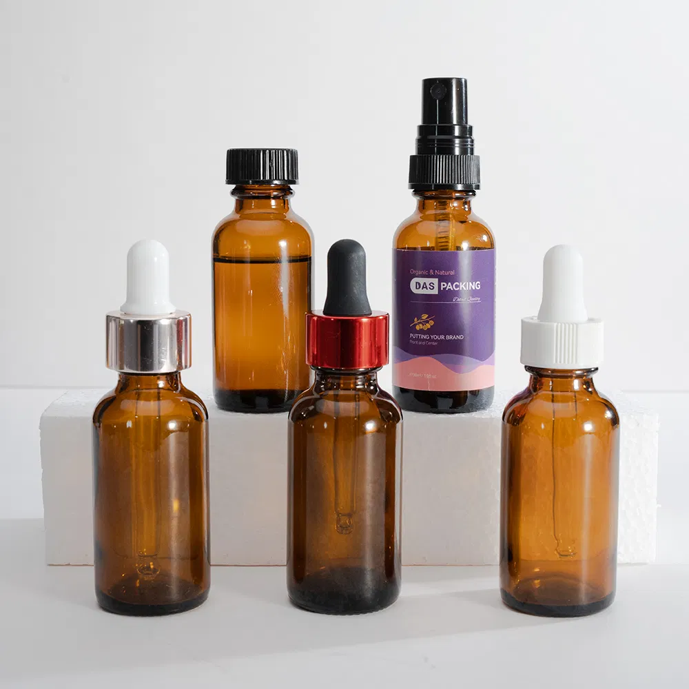 Factory 1/2oz 1oz 2oz Laboratory Glassware Amber Glass Boston Round Bottle for Pharmaceutical Tincture Medicine