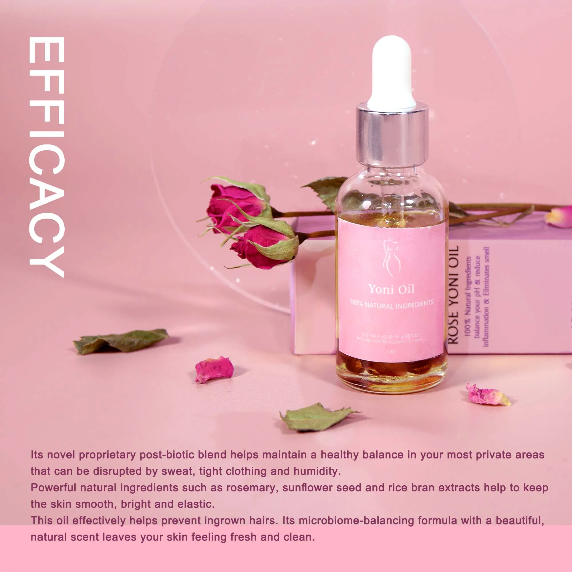 Private Label 100% Natural Formula Intimate Rose Yoni Oil Inflammation Vegan Intimate Care Products Essential Oil Custom Logo