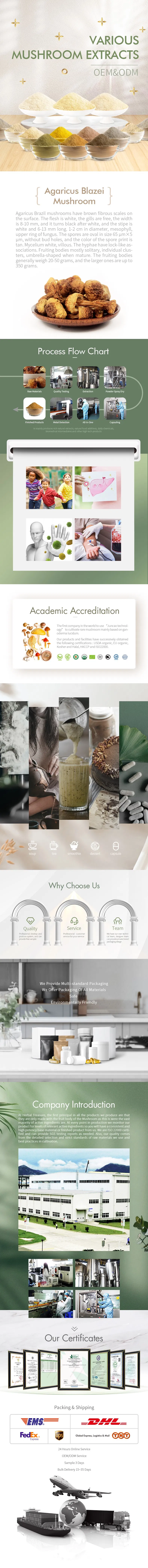 Organic Agaricus Blazei Extract Powder Pure Form