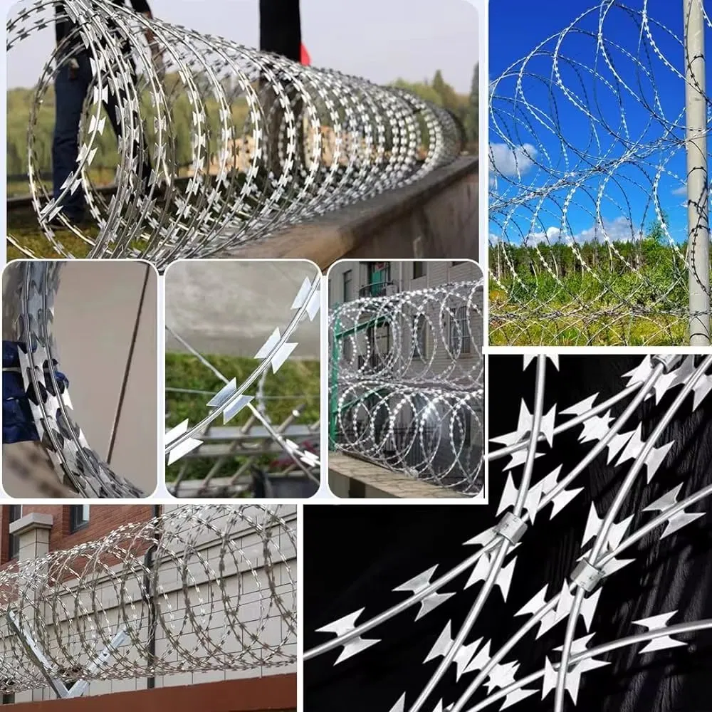 Prison Mesh Fence Hot Dipped Galvanized Cbt 65 Bto 30 Bto 22 Roll Concertina Double Strand Razor Blade Barbed Wire