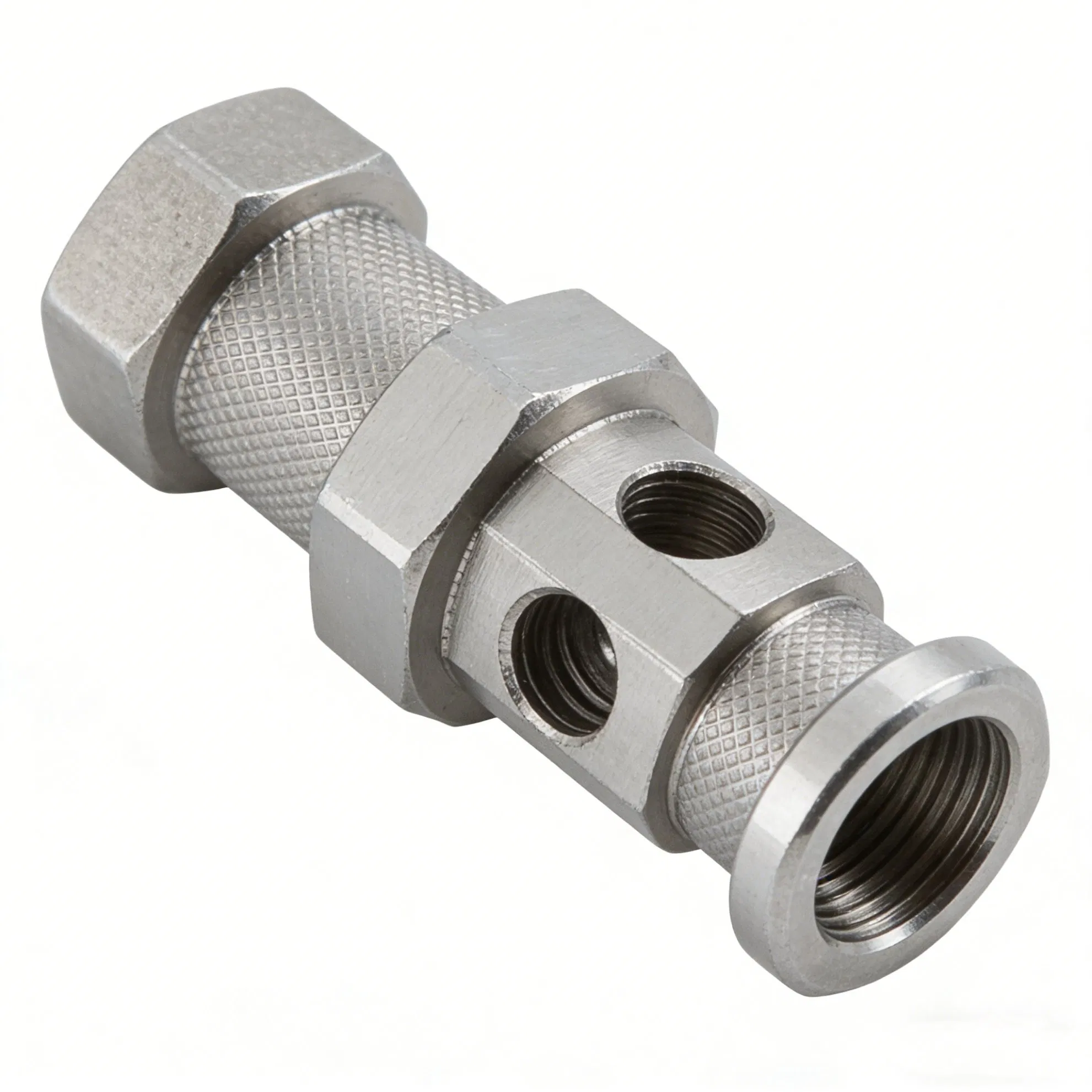 3 4 5 Axis Rapid Prototype CNC Machining Knurled Multi-Port Threaded Fitting