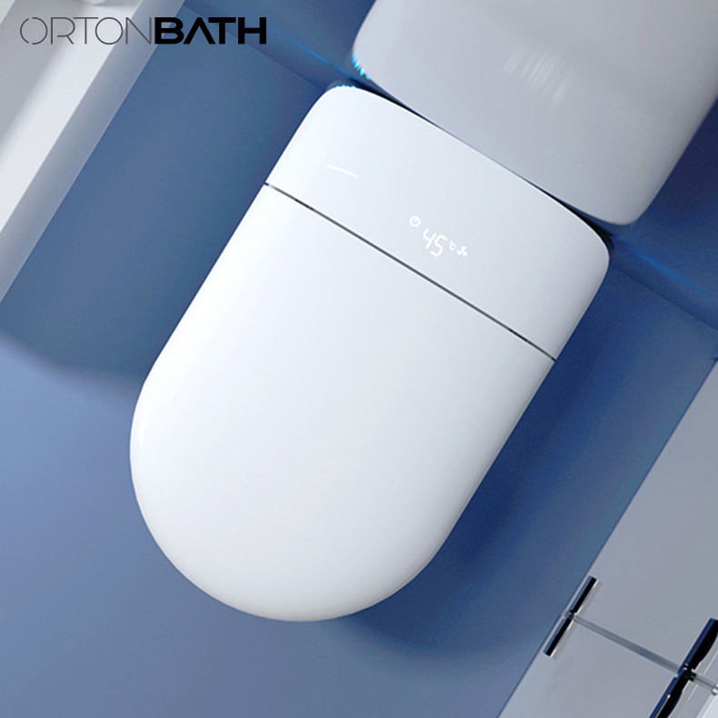 Ortonbaths One Piece Floor Mounted Smart Toilet Auto Flush Foot Sensor Modern Elongated Tankless Toilet with LED Display