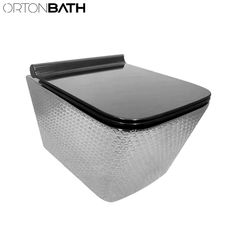 Ortonbath Brushed Gold Rimless Collision Smart Round Rectangular Square Wall Hung Mounted Wc Chinese Bathroom Toilet with Bowl Seat Cover