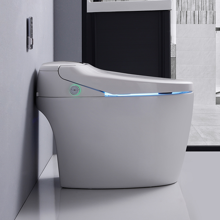 Freestanding Tankless Bathroom Smart Toilet with Heated Bidet Night Light Foot Sensor Voice Control for High-End Villa and Condo