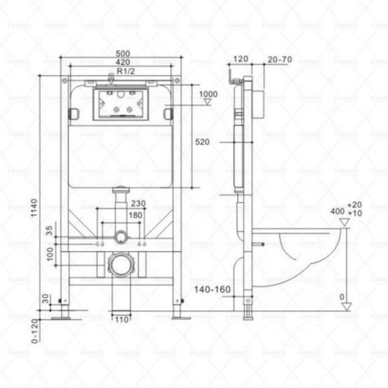 Water Saving Dual-Flush P-Trap Wall Hung Toilet Hidden Flush Cistern Plastic Tank