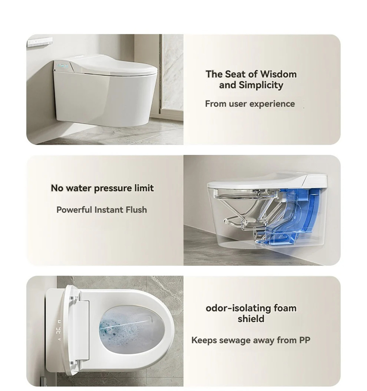 Intelligent Wall Mounted Water Closet Bathroom Automatic Smart Wall Hung Toilet