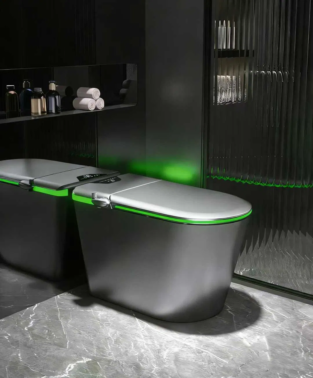 New Design Style Luxury Visible LED Light Metal Gray Floor Standing Bowl Ceramic Smart Toilets