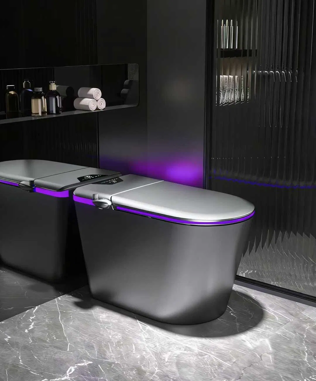 New Design Style Luxury Visible LED Light Metal Gray Floor Standing Bowl Ceramic Smart Toilets