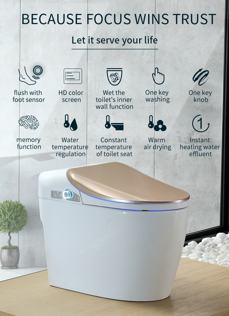 Factory Price Tankless Intelligent Bathroom Smart Toilet with Automatic Flush Remote Control Night Light for Contemporary Apartment