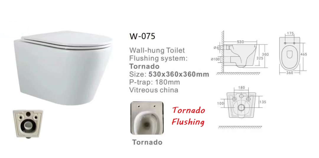 W-077 Tornado Flushing System Wall Hung Toilet Set, Concealed Cistern with Frame, Wc