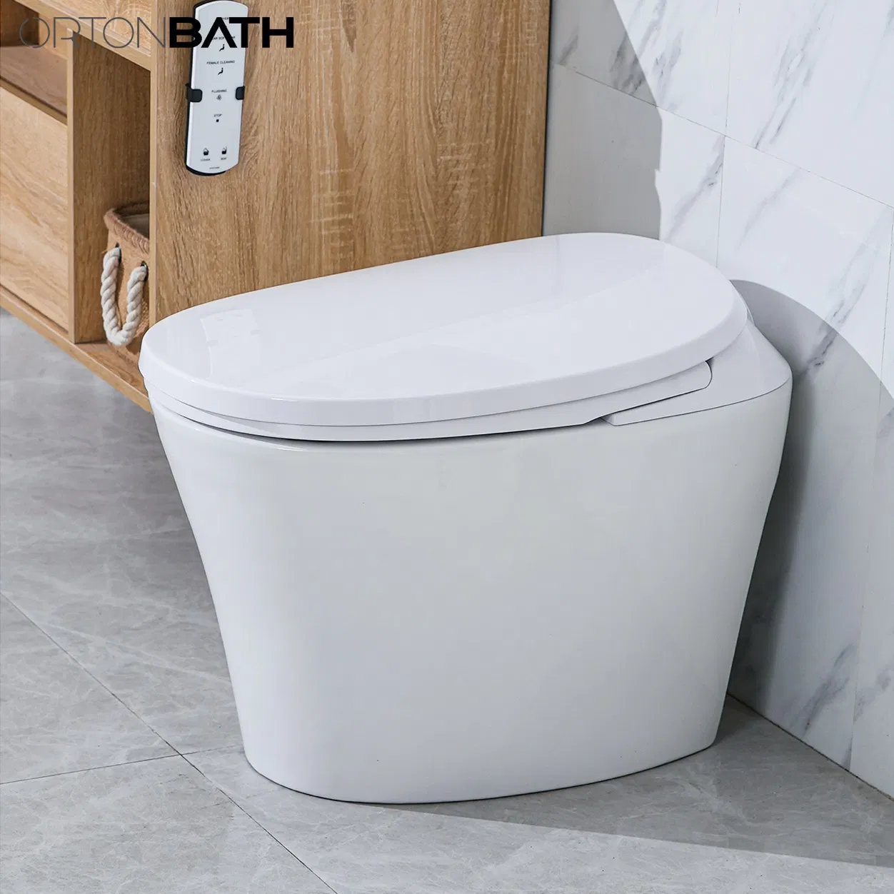 Ortonbaths White Luxury, Elongated One Piece Advanced Bidet, Smart Toilet Seat with Temperature Controlled Wash Functions