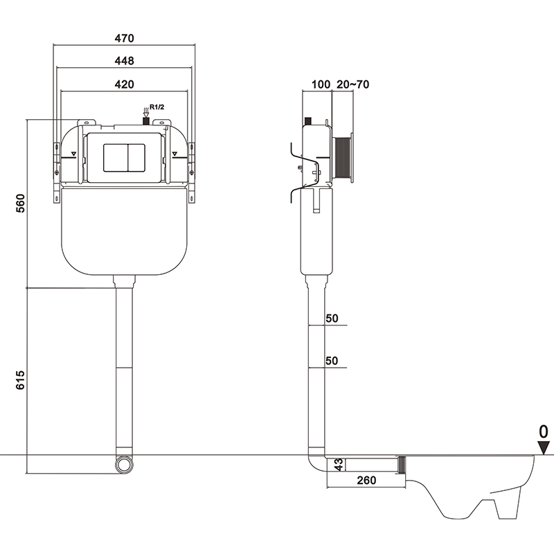 Different Panel Dual Flush Toilet Tank Wall Hung Toilet Hidden Cistern Concealed Water Tank