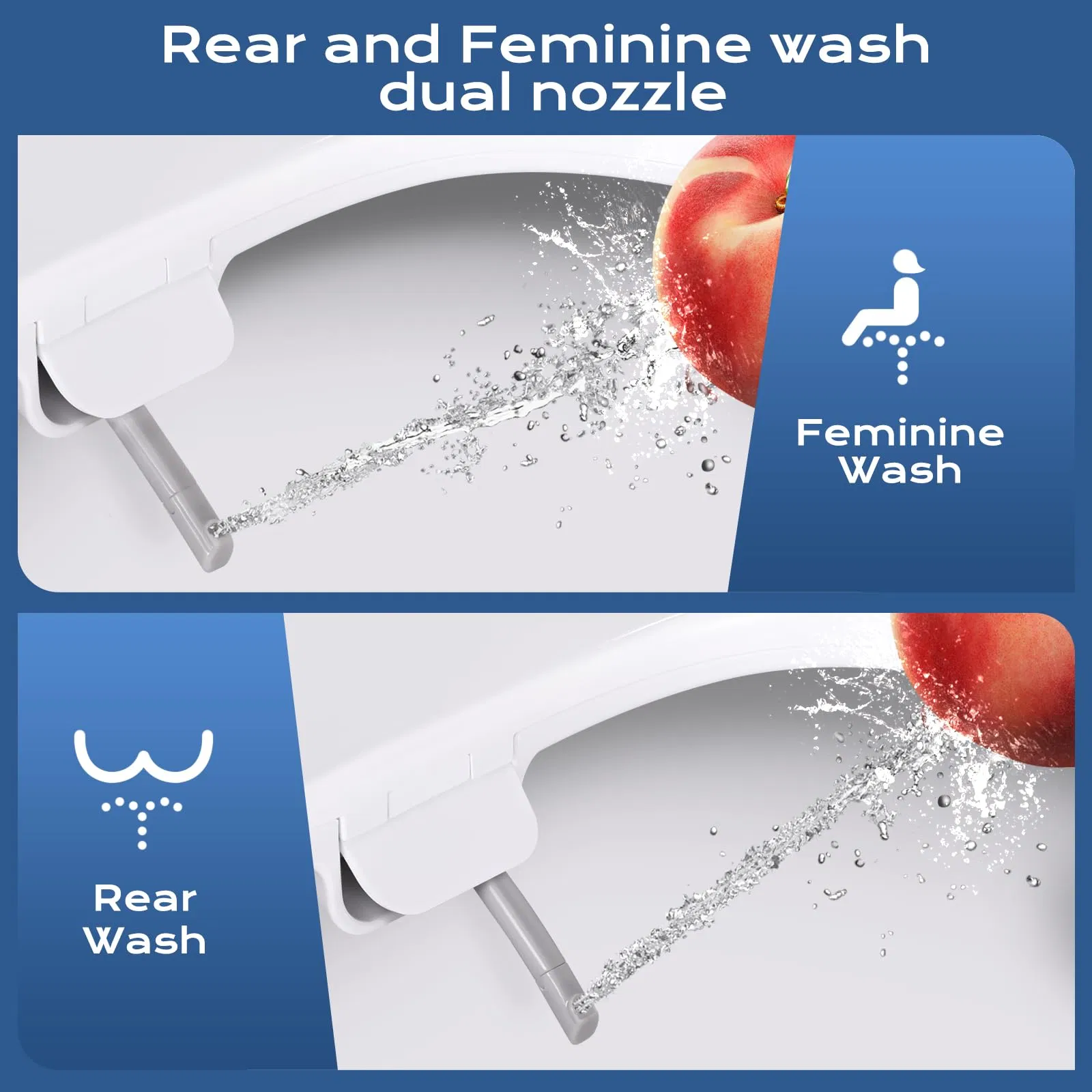 Quiet-Close Non-Electric Round Bidet Toilet Seat with Dual Nozzles