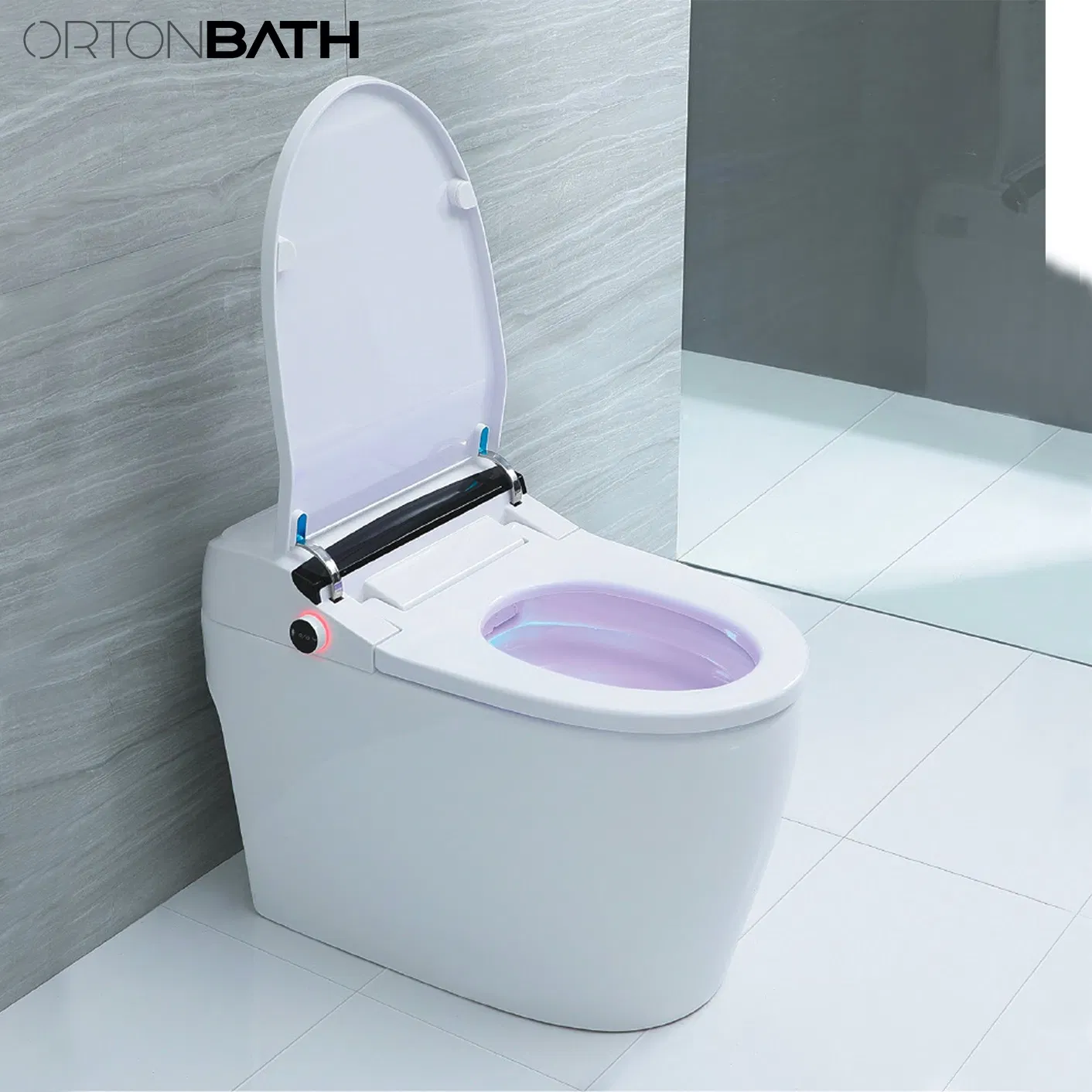 Ortonbaths Comfort Height Skirted One-Piece Elongated Dual-Flush Intelligent Toilet, White Toilet Bowl Siphonic Flush
