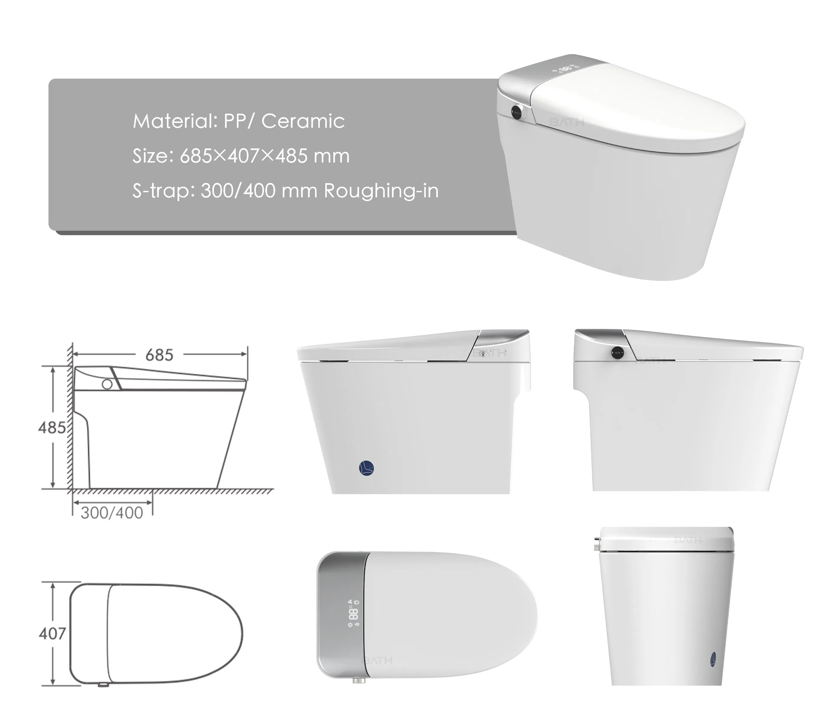 Ortonbath New Style Design Wc Set Bathroom Luxury Wc Smart Toilet with Built in Water Tank Intelligent Toilet with Baby Seat