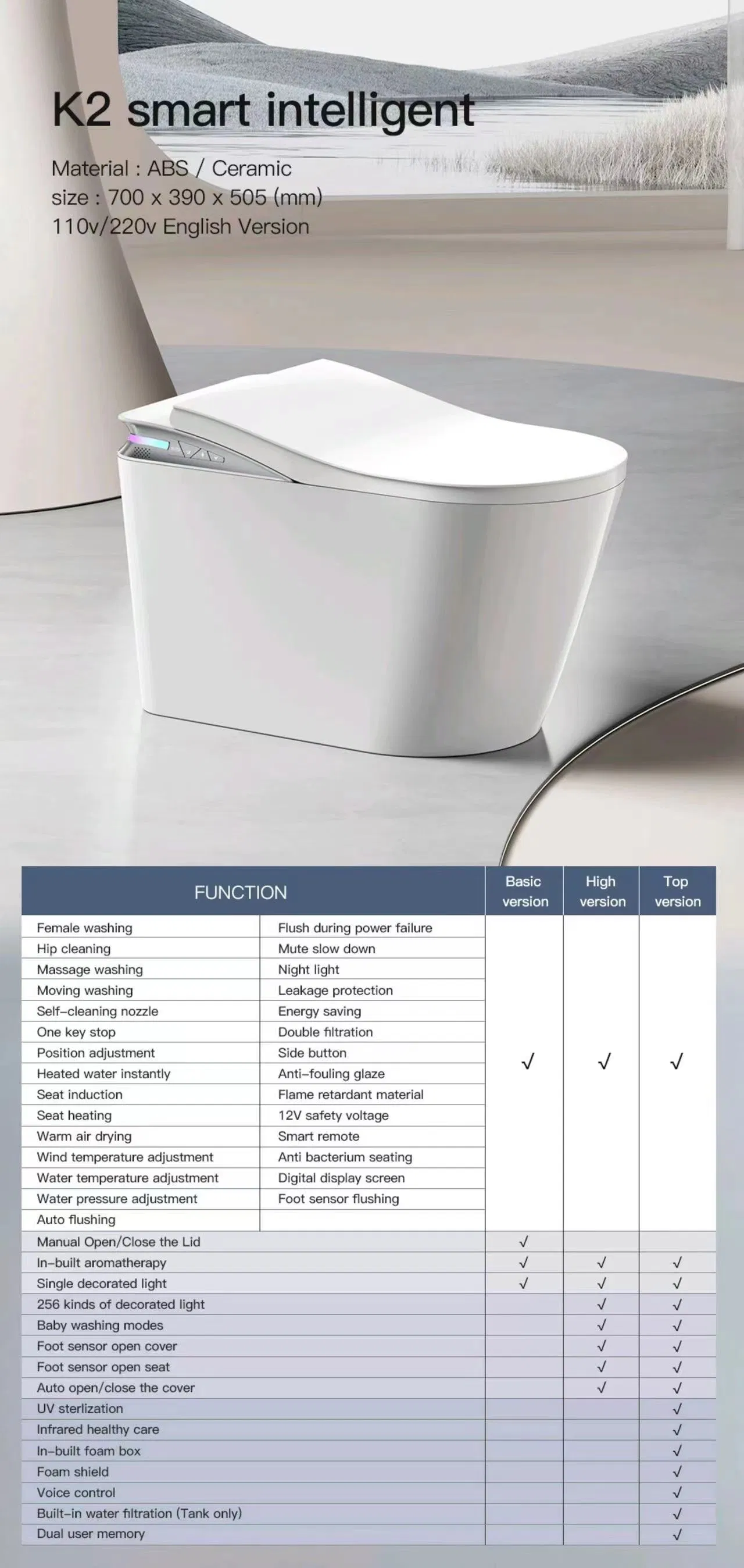 K1 White Smart Toilet, Intelligent Water Closet, One Piece Toilet