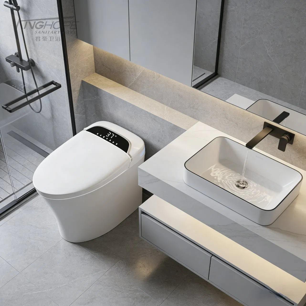 Commercial Ceramic Pulse Solenoid Floor Standing Intelligent Toilet - Factory Direct Sale Ergonomic Height for All Ages Sanitary Ware Bathroom Smart Toilet