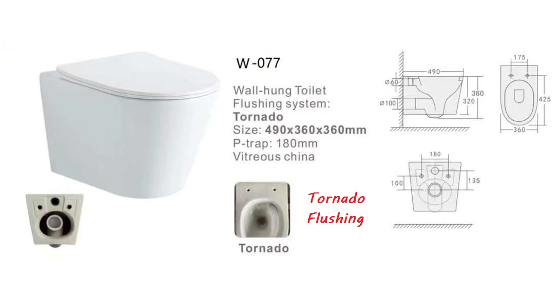W-077 Tornado Flushing System Wall Hung Toilet Set, Concealed Cistern with Frame, Wc