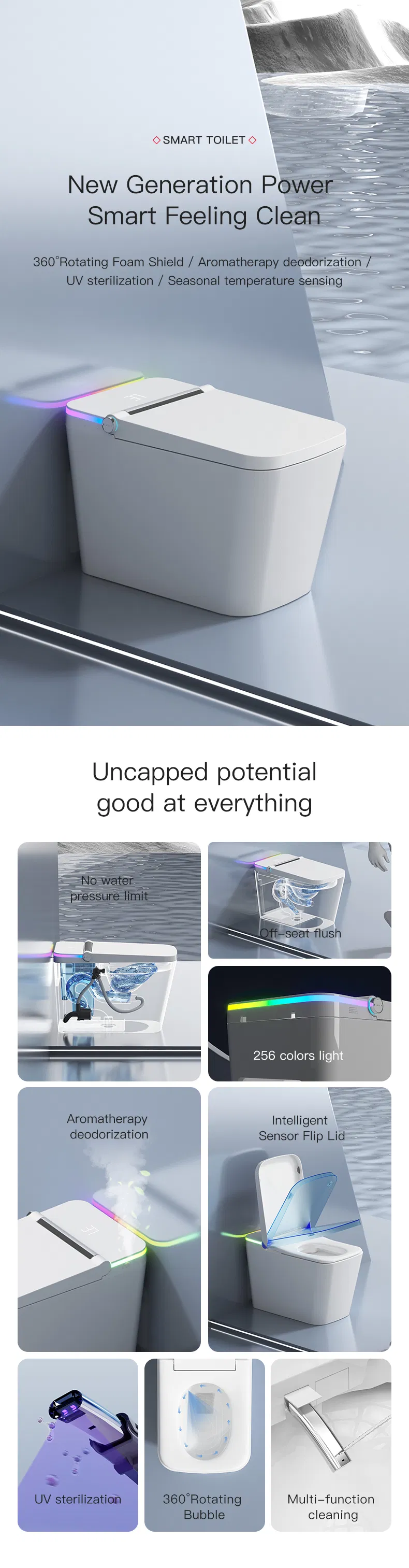 Wholesale Auto Flush Electric Wc Smart Toilet with Female Washing Temperature Adjust Foot Sensor Night Light for Luxury Hotel and Resort Projects