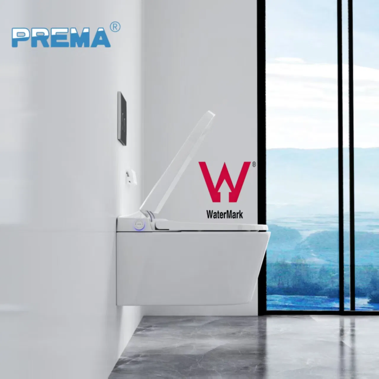 Prema Elegance Intelligent Wall Hung Small Size Smart Toilet with Watermark